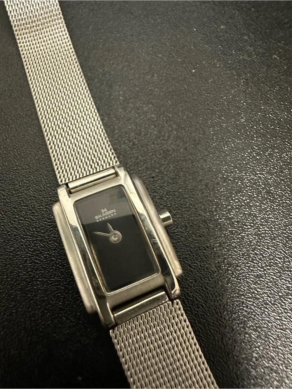 Skagen Silver Mesh Watch with Black Dial - Picture 1 of 5